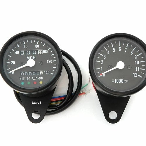 Mph Mini Speedometer w/ Indicator Lights 2240:60 & Tachometer 1:4 - Black - LED
