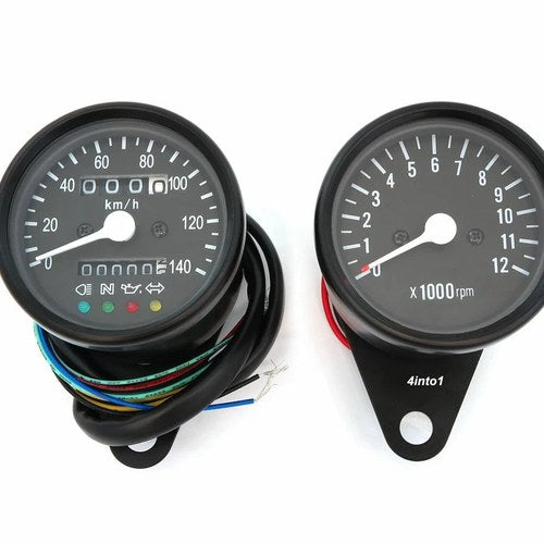 Kmh Mini Speedometer w/ Indicator Lights 1400:60 & Tachometer 1:4 - Black