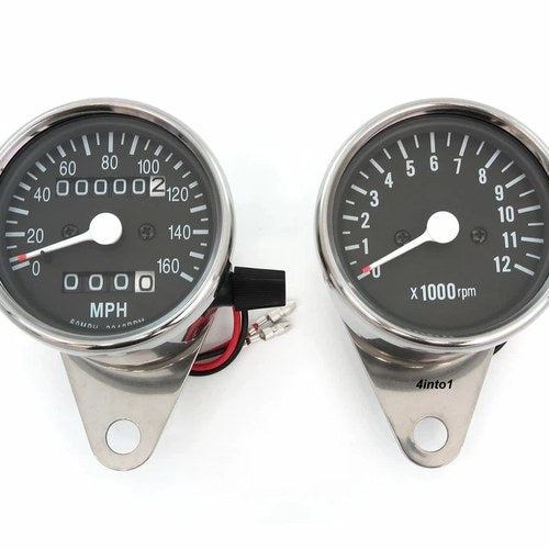 Mph Mini Speedometer 2240:60 & Tachometer 1:7 Ratio - Chrome & Black Speedo Tach