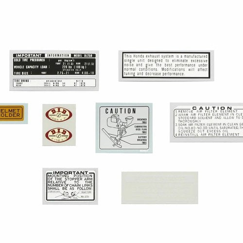 Warning and Service Label Set - Honda XL250 - 1972-1973