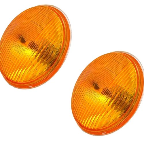 2 Pack 6.5" Halogen Headlight H4 Bulb 12V 60/55W Amber Round Glass 6 1/2 Inch
