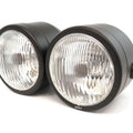 Side Mount Dual H4 Halogen 12V Motorcycle Headlights 4.25 Inch Matte Black Clear