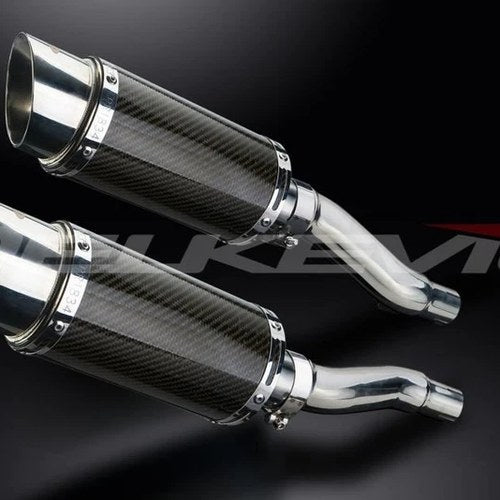 Delkevic 8" Carbon Round Mufflers - Kawasaki Ninja 500 EX500 1987-2009 Exhaust