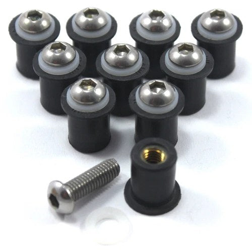 Ducati Wellnuts Well Nuts m6 6mm Fairing Rub Nut 12mm OD + Stainless Bolts x10