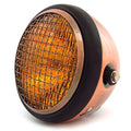 6.5" Side Mount H4 Halogen Motorcycle Headlight w/ Grill - Bronze Black Amber