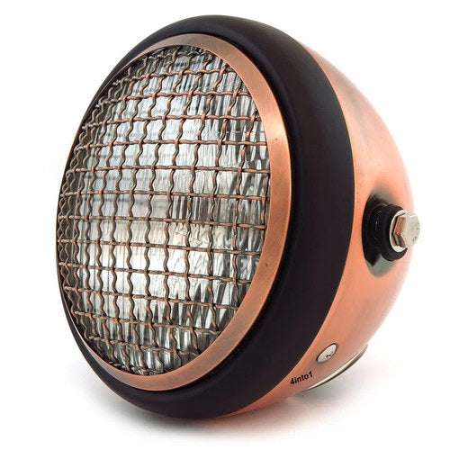 6.5" Side Mount H4 Halogen Motorcycle Headlight w/ Grill - Bronze Matte Black