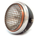 6.5" Side Mount H4 Halogen Motorcycle Headlight w Grill - Black Chrome Bronze