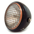 6.5" H4 Halogen Motorcycle Headlight w/ Grill - Matte Black Gloss Black Bronze