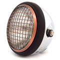 6.5" Side Mount H4 Halogen Motorcycle Headlight w Grill - Chrome Black Bronze