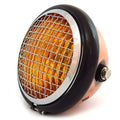 5.75" Halogen Motorcycle Headlight w/ Grill - Bronze Gloss Black Chrome - Amber