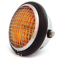 5.75" Halogen Motorcycle Headlight w/ Grill - Chrome Matte Black Chrome - Amber