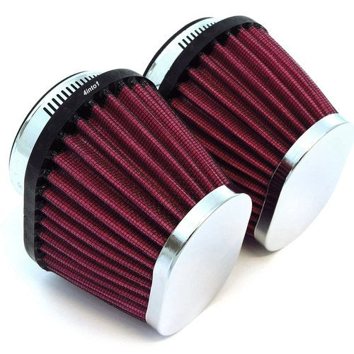 2 Pack Motorcycle Performance Tapered Oval Pod Air Filter Intake 54mm Chrome Red