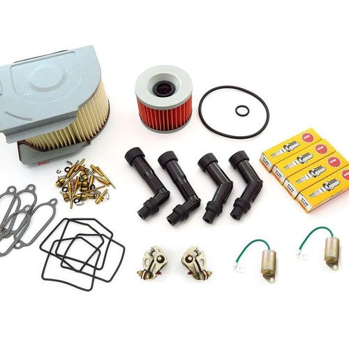 Deluxe Tune Up Kit - Plugs Caps Air Oil Filter Points Carb Kits - Honda CB400F