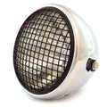 7" Side Mount Motorcycle Headlight - Chrome - Matte Black Grill Clear H4 Halogen
