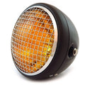 7" Side Mount Motorcycle Headlight w/ Grill Matte Black Chrome Amber H4 Halogen