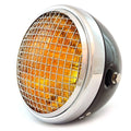 7" Side Mount Motorcycle Headlight w/ Grill Gloss Black Chrome Amber H4 Halogen