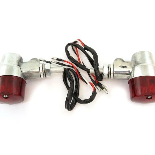 Universal Polished Aluminum Motorcycle Turn Signals - Red Lens - Dual Filament