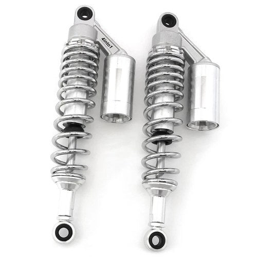 Silver & Chrome Remote Reservoir Rear Air Shocks 340mm - 350mm 13.5" Motorcycle
