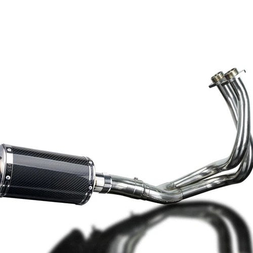 Delkevic 2-1 Exhaust System 9" Carbon Oval Muffler - Kawasaki Ninja 650 17-23