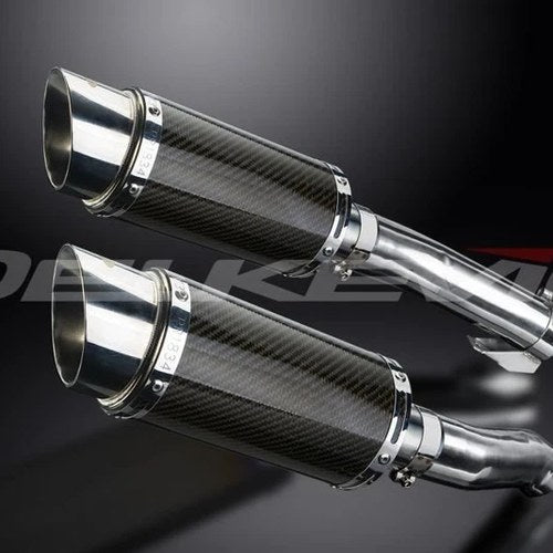 Delkevic 8" Carbon Round Slip On Mufflers - Kawasaki Z1000 2010-2016 Exhaust