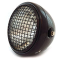 7" Side Mount Motorcycle Headlight w/ Grill - Gloss Black - Clear - H4 Halogen