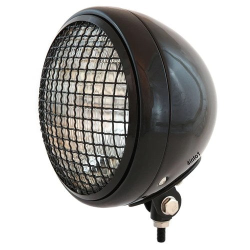 7" Bottom Mount Motorcycle Headlight w/ Grill - Black Chrome - Clear H4 Halogen