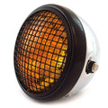 7" Side Mount Motorcycle Headlight w/ Grill - Chrome Black - Amber H4 Halogen