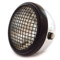 7" Side Mount Motorcycle Headlight w/ Grill - Chrome Black - Clear H4 Halogen