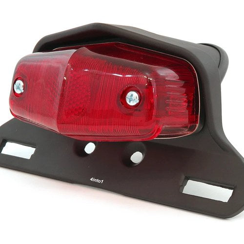 Lucas Style Motorcycle Tail Light Assembly - Matte Black w/ Red Lens