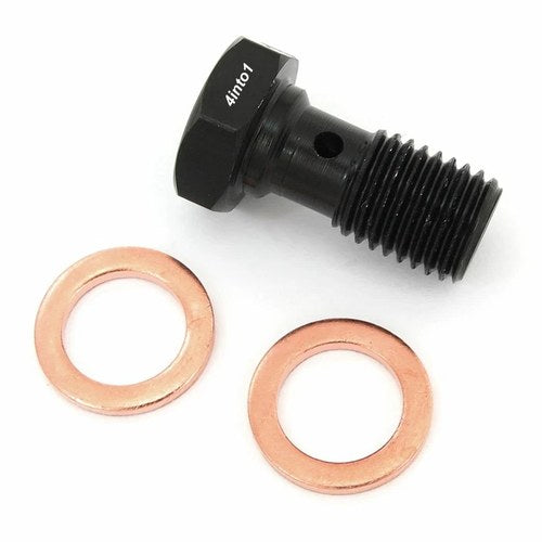 Short Black Aluminum Banjo Bolt With Crush Washers - M10 x 1.25mm - 24.8mm Long