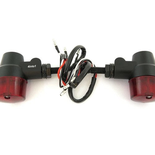 Flat Black Aluminum Turn Signals - Red Lens - Dual Filament - Honda Bobber Cafe