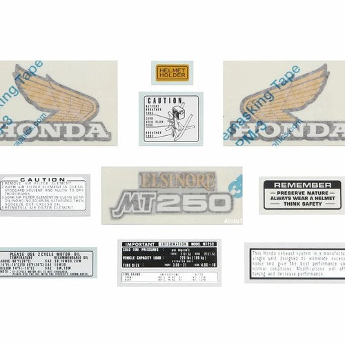 Decal Set Honda MT250 Elsinore 1974 - Gas Tank Decals Side Cover Warning Labels