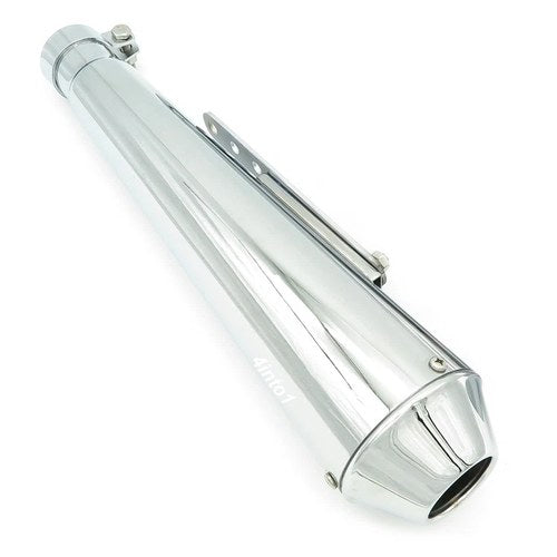 17" Chrome Reverse Cone Megaphone Cafe Shorty Muffler 1.5" to 1.75" Reducer