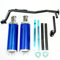Twin Exhaust Pipe Blue Alloy Mufflers 125cc Bull Style Farm Quad Dirt Bike ATV