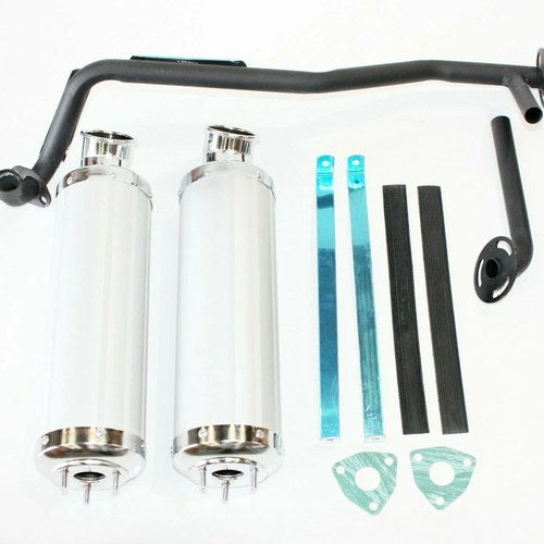 Twin Exhaust Pipe Silver Alloy Mufflers 125cc Bull Style Farm Quad Dirt Bike ATV