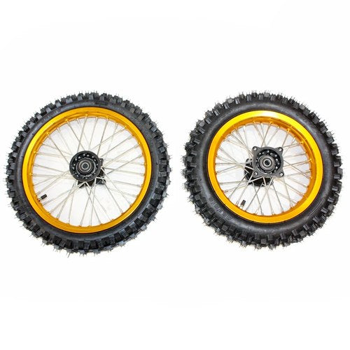Gold 12mm 14 Inch Front+ 15mm 12 inch Rear Wheel Rim Tyre Tire Pit Pro Dirt Bike
