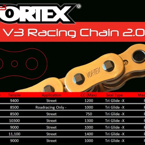 Vortex SX3 520 X-Ring Roller Chain Tensile Strength 8,500 CC Max 750 - Gold 120