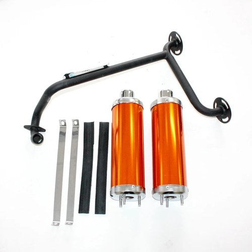 Twin Exhaust Pipe + Gold Alloy Mufflers 110cc Dinosaur Style Quad Dirt Bike ATV