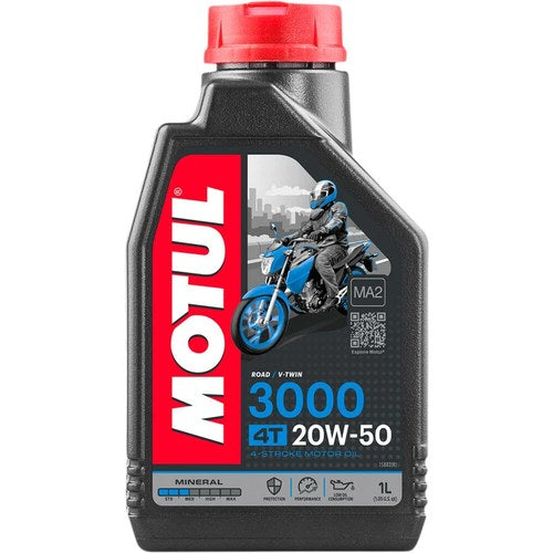 Motul 3000 4T Mineral Based 4-Stroke Motorcycle Motor Oil, 20W-50, 1 Qt, 108076