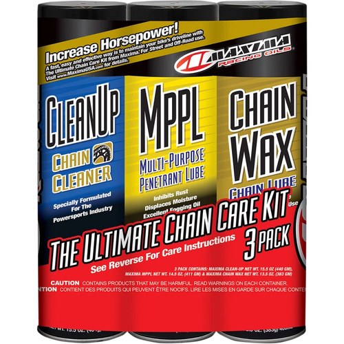 Maxima Racing Oil Motorcycle Chain Care Kit Bundle: Clean Up, Mppl & Chain Wax