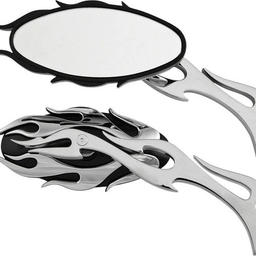 Harddrive Mirrors Flame W/Flame Stem Black/Chrome | 18-397