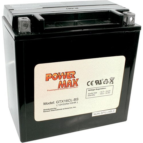 Power Max 12V Maintenance-Free Battery (Cross Ref YTX16CL-BS) GTX16CL-BS