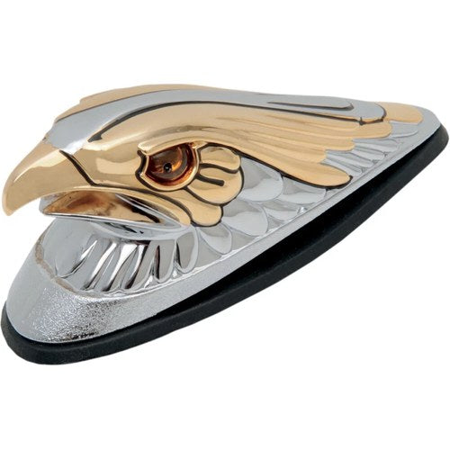 Drag Specialties Gold Eagle Head w/Lights, Amber Eyes, Large, Chrome | 72923-SC3