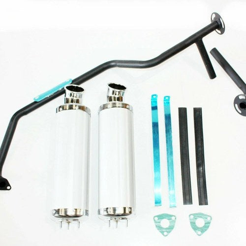 Twin Exhaust Pipe Silver Alloy Mufflers GY6 150cc Bull Style Farm Quad Bike ATV
