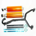 Twin Exhaust Pipe Gold Alloy Mufflers 250cc Dinosaur Style Quad Dirt Bike ATV