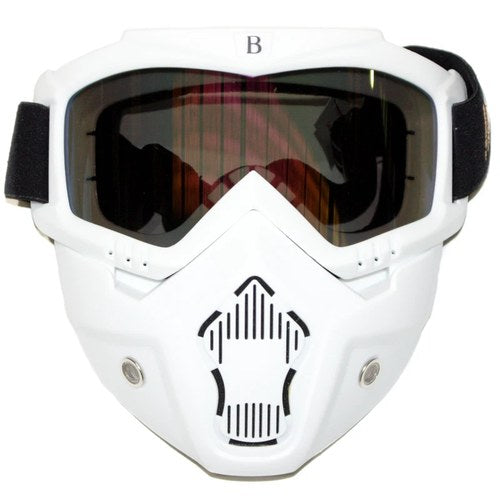 White Full Face Paintball Airsoft Mask Motorcycle Tint Goggle Tactical Detachabl