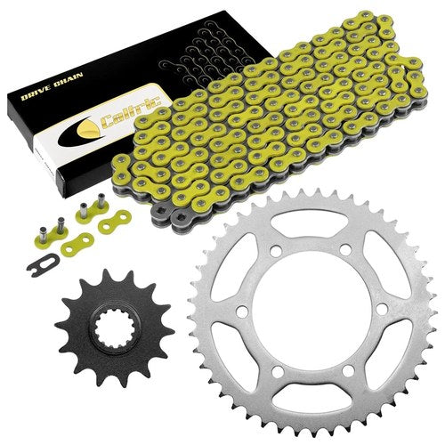 Drive Chain & Sprockets Kit for Kawasaki EX250J Ninja 250R 2008 2009-2012 Yellow