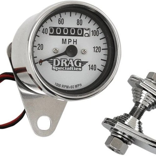 DS 2.4" Mini Mechanical Speedometer 1:1 Chrome White Face