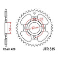 JT Steel Rear Sprocket 428 44T for Yamaha SR185 Exciter 1981-1982