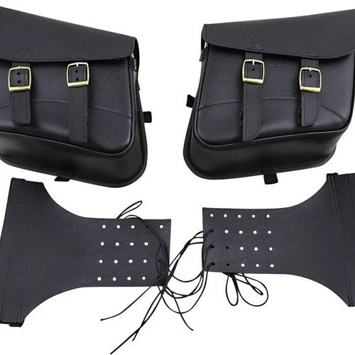 Willie & Max Slant Synthetic Leather Throwover Brass Monkey Saddlebags Black